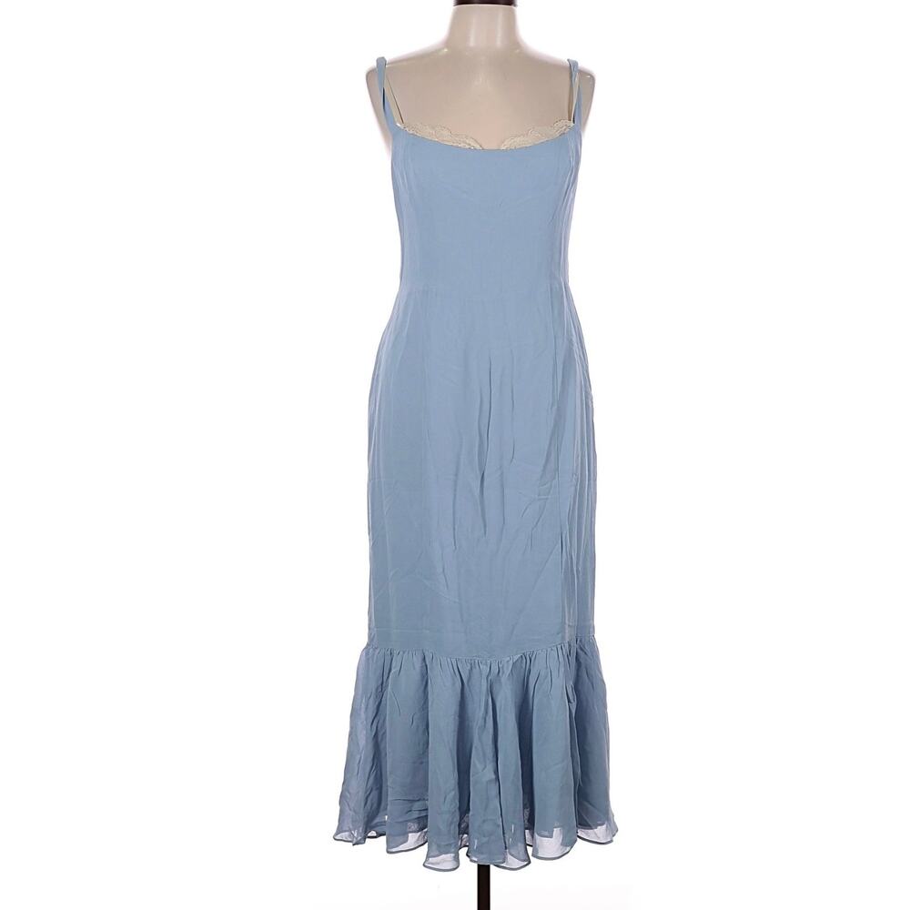 Reformation Blue Midi Dress Lace Trim Smocked Back Sz 12P